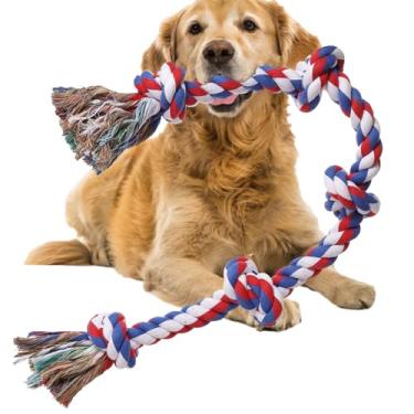 Imagem de XIGOU Brinquedos de corda para cães grandes mastigadores agressivos, brinquedos para mastigar cães para raças grandes, indestrutível, resistente, 9,5 m, 5 nós, brinquedo de corda resistente para cães