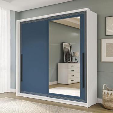 Imagem de Guarda-Roupa Casal Valência 2 Portas 2 Gavetas com Espelho Branco/Azul
