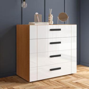 Imagem de Cômoda Lisboa 4 Gavetas Freijó/Branco - Politorno, Marrom, Moderno