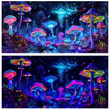 Imagem de Dtekoj Fundo de aquário de água-viva de cogumelo luz negra, 61 x 40 cm, fundo reativo UV, céu estrelado, terrário, com fita dupla face de 10 EVA