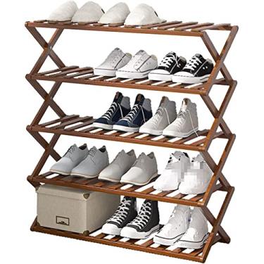 Imagem de LIFOND Sapateira dobrável de bambu, prateleira de sapato de 5 níveis, vertical, sem instalação, organizador de sapatos dobrável para quarto, corredor, armário, prateleira, armário de armazenamento
