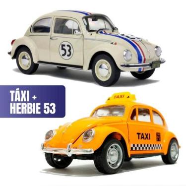 Imagem de Kit 2 Super Fusca Táxi Clássico Carrinho Brinquedo Metal - Sweet Home