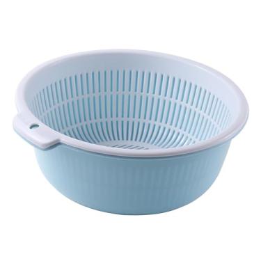 Imagem de Cesta de lavagem de cozinha multifuncional engrossada de grande capacidade cesta de drenagem de camada dupla para arroz de frutas e vegetais (M (39 x 30 x 26,5 cm/15,4 x 11,8 x 10,4 pol))
