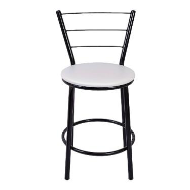 Imagem de Banqueta Baixa Compacta com Assento em Corino Encosto 3 Ferrinhos Ideal para Cozinha Balcão ou Área Gourmet (BRANCO)