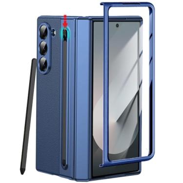 Imagem de YQODSZ Capa para Samsung Galaxy Z Fold 6 com suporte para caneta S e caneta Stylus, capa de couro premium Z Fold 6 com proteção de dobradiça, cobertura total, capa fina para Z Fold 6 azul