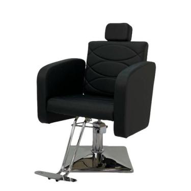 Imagem de Poltrona Cadeira Reclináve Base Quadrada estofado Preto Acetinado - Mo