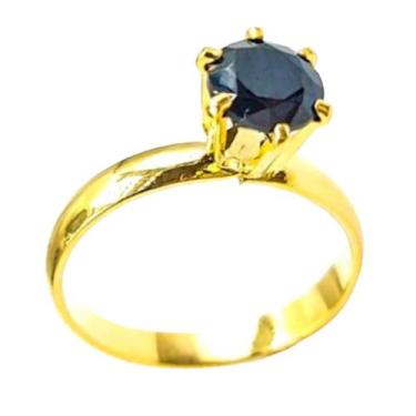 Imagem de Anel Dourado Solitario Pedra Zirconia Preta 2mm Tungstenio Tradicional