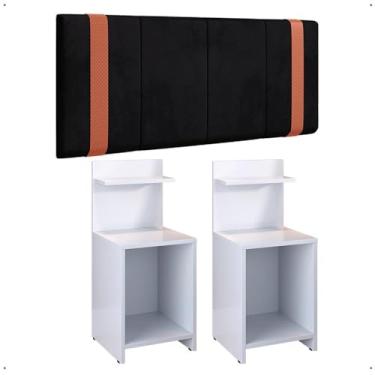 Imagem de Kit 2 Mesinhas Fantasy Branco Compacta Prateleira Cabeceira Parise Suspensa Detalhe Lateral Cama Box Casal 1,40 Preto Suede - Lojas RPM