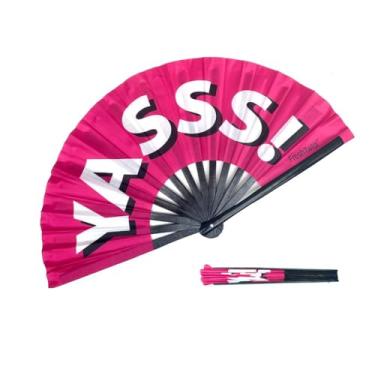 Imagem de FreshTwist Ventilador de mão grande dobrável de tecido rosa leque de bambu dobrável, desfile do orgulho LGBTQ+, raves, apresentação, dança, festival, boates, Ibiza, presente. Ventilador Clack