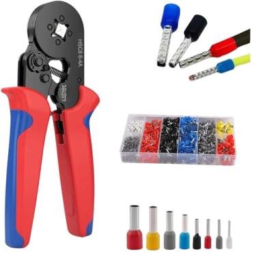 Imagem de AMOREJA Alicate Crimpador HSC8 6-4A c/ 1.200 Terminais - Catraca Ajustável, Cabo Antiderrapante e Trava - Crimpagem Quadrada