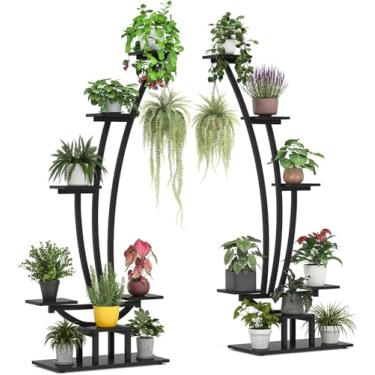 Imagem de Suporte para Flores Pacote de suporte alto para plantas internas de 5 camadas com 2, prateleira grande de metal para vasos de flores e bonsai Prateleira para Plantas(Preto)