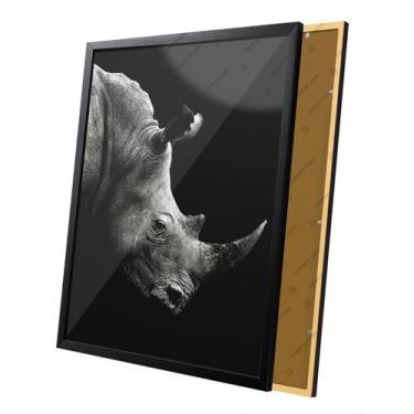 Imagem de Quadro Rinoceronte Realista Chifres Grande Moldura e Vidro - Complet C