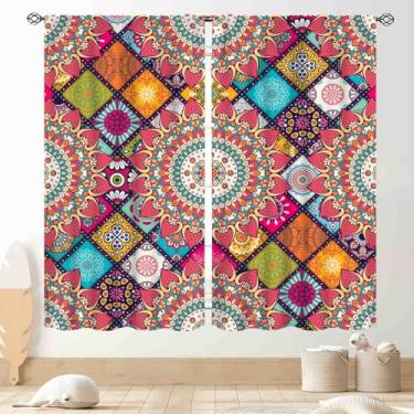 Imagem de Cortinas mandala, medalhão indiano hippie trippy boho paisly decoração de arte estética colorida laranja para janela, tratamentos para quarto, sala de estar, cozinha, banheiro, 2 painéis, 107 x 114 cm
