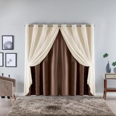 Imagem de Cortina com Voil Sala ou Quarto Fina 3,00m x 2,50m Microfibra 170 Fios Cores Vivas (MARROM)