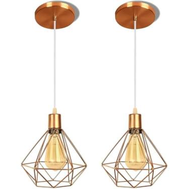 Imagem de Pendentes Luminárias de Teto Aramado Diamante Dourado Kit 2