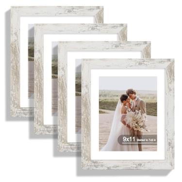 Imagem de Hongkee Conjunto de 4 porta-retratos 22 x 28, feito de vidro real e moldura branca envelhecida - exiba a imagem 18 x 23 com tapete ou 23 x 28 sem tapete, foto 23 x 27 cm para parede ou mesa