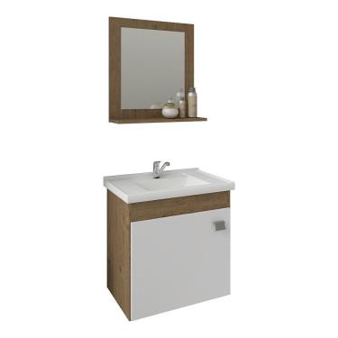 Imagem de Armário Suspenso Para Banheiro Iris Com Espelheira Mgm Amendoa/branco