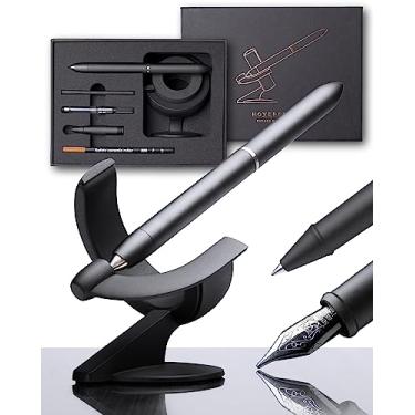 Imagem de novium Hoverpen Future – Caneta tinteiro luxuosa e caneta esferográfica All-In Caixa de presente, ponta Schmidt (fina), conversor, refil extra, metal aeroespacial, melhor conjunto de presente para