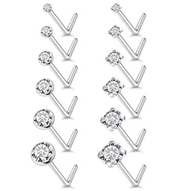 Imagem de Vsnnsns 18G, 20G, 22G, piercing de nariz, joias para mulheres, aço inoxidável cirúrgico 316L, saca-rolhas em forma de L, anéis de nariz reto, zircônia cúbica, piercing de narina, joias para mulheres e