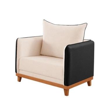 Imagem de Poltrona Inhotim Linho Bege e Preta - Estofart