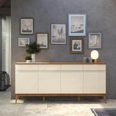 Imagem de Buffet Balcão MAG 1.90m Estilo Retrô 4 Portas Cor Off White / Nogueira