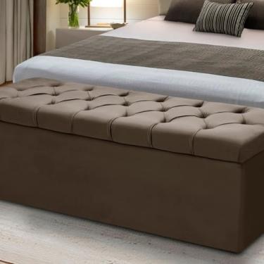 Imagem de Baú Queen Para Quarto: Cama Box em Madeira com Estofamento (Marrom)