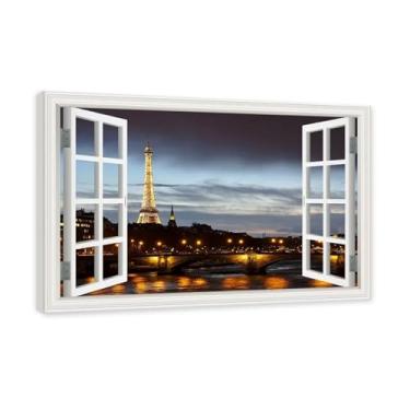 Imagem de NHLDZYH Janela de arte de parede com impressão em tela. Vista de janela falsa. Impressão de imagem natural em tela. Arte de cenário para decoração de sala de estar. (Vista da Torre Eiffel de Paris 22
