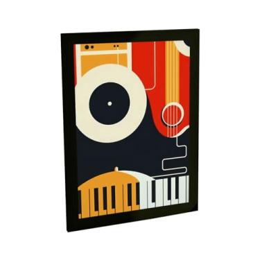 Imagem de Quadro Decorativo Ilustração Violão Piano Retro