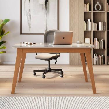 Imagem de Escrivaninha para Escritório Tampo com Vidro Elegance Cinamomo / Off White