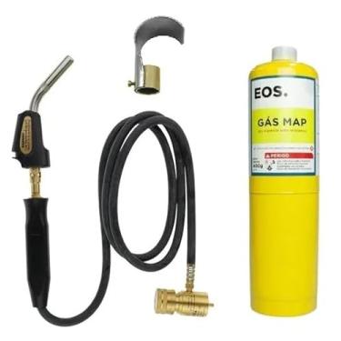 Imagem de Maçarico Turbo Automático com Mangueira 1,50m, Kit Soldagem Profissional, Acendimento Piezoelétrico, Conector CGA600 para Gás MAPP