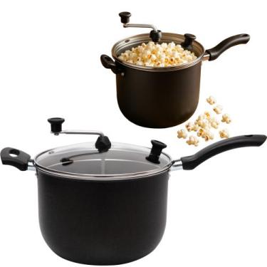 Imagem de Pipoqueira antiaderente preta 4Litros com tampa de vidro resistente pr