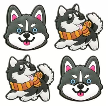 Imagem de Newbloam Pingentes de sapato de cachorro Husky siberiano; berloques de Husky siberiano para decoração de sapatos de tamancos fofos para filhotes de animais de estimação charmosos para crianças e