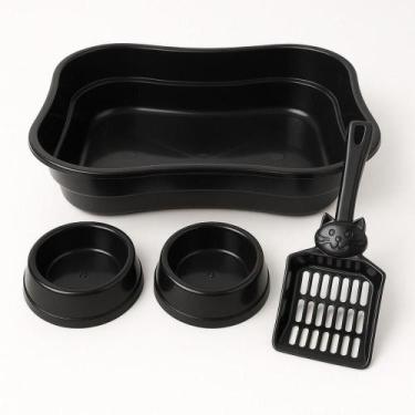 Imagem de Kit Gatos Pet Bandeja Banheira Caixa de Areia Higiene 2 Comedouro Pazi