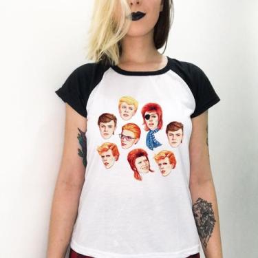 Imagem de Camiseta Raglan Branca Personalizada David Bowie Rock Cantor - Geek Ga