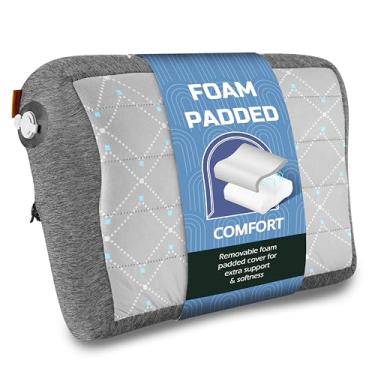 Imagem de TREKOLOGY Almofada de acampamento inflável premium com capa acolchoada de espuma removível – Design ergonômico com redução de ruído, para atividades ao ar livre, mochila e viagens aéreas ALUFT Pro