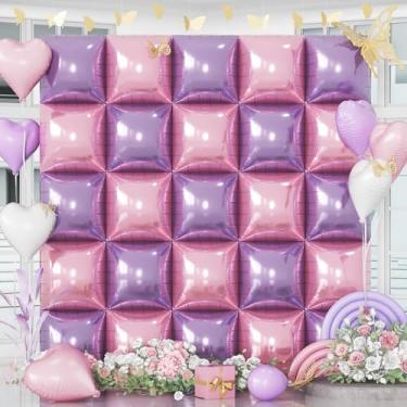 Imagem de Pink and Purple Square Foil Balloons Wall, 25PCS Double Sided Pastel Pink Metallic Purple Balloons Backdrop Tunnel Flat Background Decorations for Girls Women Butterfly Theme Birthdays Baby Shower