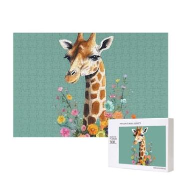 Imagem de Quebra-cabeça de 500 peças de girafa com flores, quebra-cabeça de foto de madeira para adultos personalizado quebra-cabeça clássico para família, casamento, aniversário, dia dos namorados, presentes