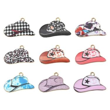 Imagem de UR URLIFEHALL 45 peças, pingentes de chapéu de caubói, 9 cores, pingentes de liga de caubói ocidental, pingentes para pulseira faça você mesmo, colar, joias, artesanato