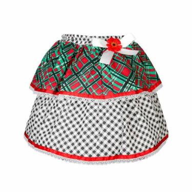 Imagem de Saia Junina Caipira Adulto C/ Babado Xadrez Arraiá Quadrilha - Fantasi