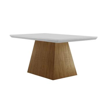 Imagem de Mesa de Sala Jantar Luna c/ Tampo 120x80cm Madeirado Vidro CantoReto - Imbuia/Ripado 3D/Off White - Rufato