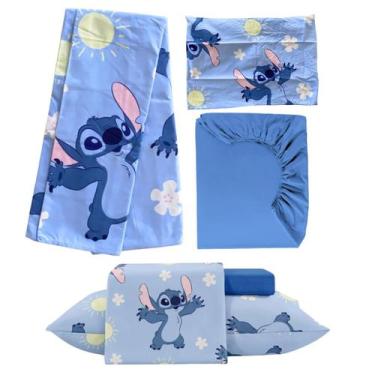 Imagem de Kit 3 pc Jogo Cama Infantil Stitch Solteiro Decoração Quarto - Toque d