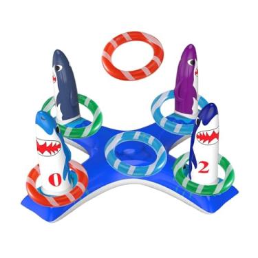 Imagem de YIJU Brinquedo inflável para arremesso de argolas de piscina, jogo flutuante de arremesso de argolas, acessórios premium de fácil armazenamento para, Tubarão