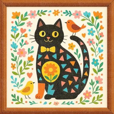 Imagem de HOMETITUTE 10 peças 12 x 12 polegadas vintage floral gato preto com padrão de pássaros azulejos de piso descascar e colar adesivos removíveis de vinil DIY para cozinha, banheiro, sala de estar