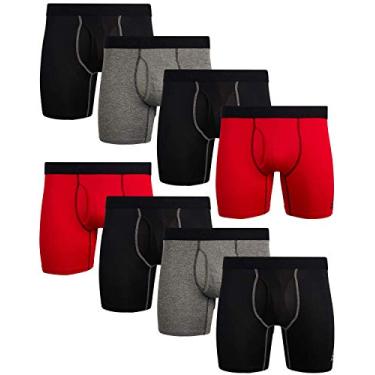 Imagem de Cueca boxer masculina Reebok Performance com braguilha funcional (pacote com 8), Red/Black/Grey, X-Large