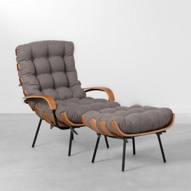 Imagem de Poltrona Costela com Braço Encosto Alto com Puff - Bouclê Iron - Abra 