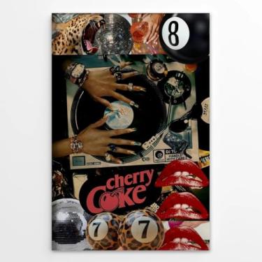 Imagem de Allegroverse Retro Black Woman Wall Art Fashion Girl Music Poster Vintage Music Player & Vinyl DJ Canvas Painting Print Disco Glam Decor para Quarto, Sala de Estar, Dormitório, Escritório, 41 x 61 cm