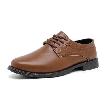 Imagem de Sapato social masculino Oxford formal confortável clássico com cadarço Derby bico liso, Marrom-25912, 38