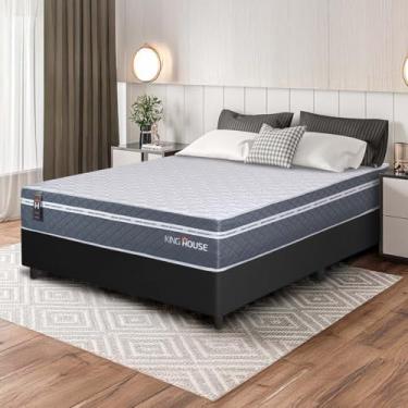 Imagem de Conjunto Box Preto Cairo Cinza Molas Ensacadas Casal 138x188x64 - King House