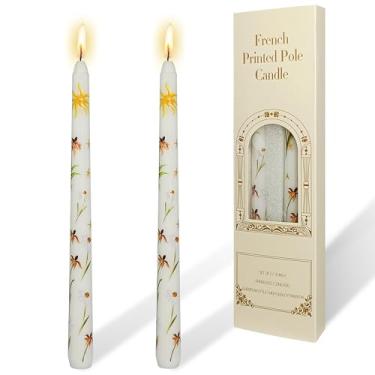 Imagem de Pacote com 2 velas cônicas de orquídea de chama branca de 25 cm - Velas com padrão de flores, sem cheiro, sem fumaça, palitos altos cônicos para jantar, casamento, aniversário, decoração de casa