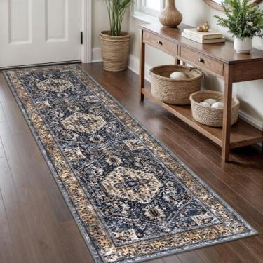 Imagem de KOZYFLY Corredores para corredores de 6 x 20 m lavável tapete de corredor de cozinha boho para entrada interior dourado marinho impresso oriental lã sintética tapete corredor para quarto, cozinha hall